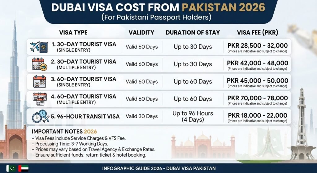 Dubai visa cost from Pakistan 2026